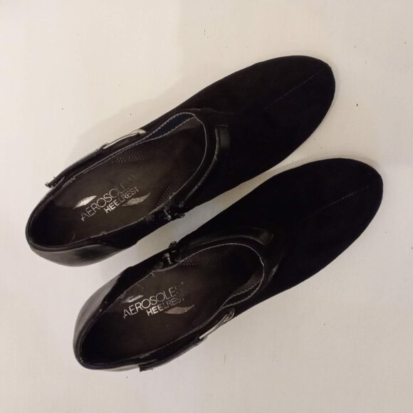 Aerosoles Heelrest Black Suede Ankle Boots Womens US 9 M Booties Polka Dot Style - Picture 3 of 9